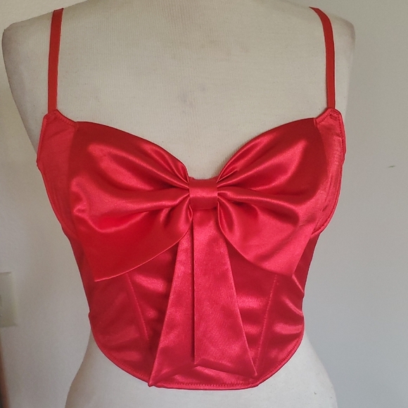 Other - Elegant Red Satin Bow Bustier